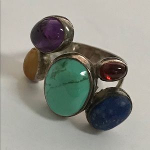 Beautiful 925 Silver Multi Stone Ring sz7